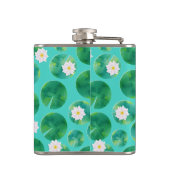 White Water Lily Flowers & Lily Pad Pattern Heupfles (Achterkant)