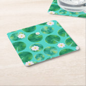 White Water Lily Flowers & Lily Pad Pattern Kartonnen Onderzetters (Schuin)