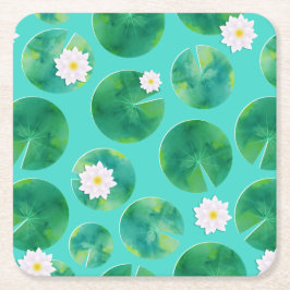 White Water Lily Flowers & Lily Pad Pattern Kartonnen Onderzetters