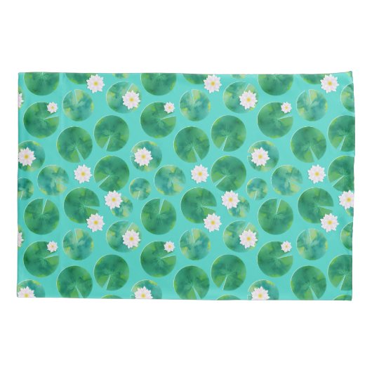 White Water Lily Flowers & Lily Pad Pattern Kussensloop (Achterkant)