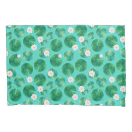 White Water Lily Flowers & Lily Pad Pattern Kussensloop