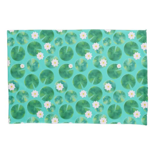 White Water Lily Flowers & Lily Pad Pattern Kussensloop (Voorkant)