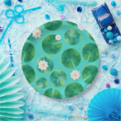 White Water Lily Flowers & Lily Pad Pattern Papieren Bordje (Feest)