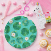 White Water Lily Flowers & Lily Pad Pattern Papieren Bordje (Feest)