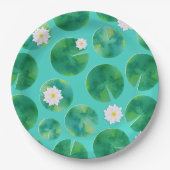 White Water Lily Flowers & Lily Pad Pattern Papieren Bordje (Voorkant)