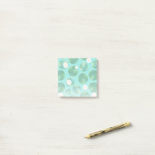 White Water Lily Flowers & Lily Pad Pattern Post-it® Notes (Op bureau)