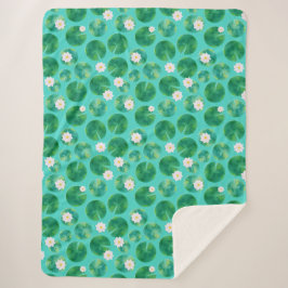 White Water Lily Flowers & Lily Pad Pattern Sherpa Deken