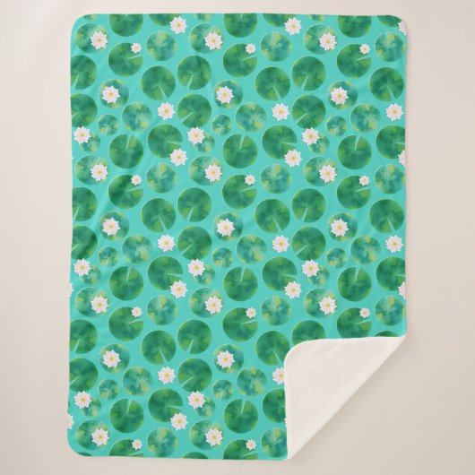 White Water Lily Flowers & Lily Pad Pattern Sherpa Deken (Voorkant)