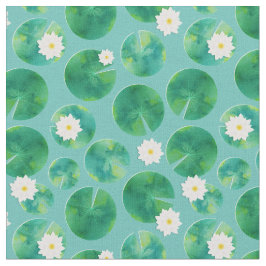 White Water Lily Flowers & Lily Pad Pattern Stof