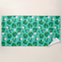 White Water Lily Flowers & Lily Pad Pattern