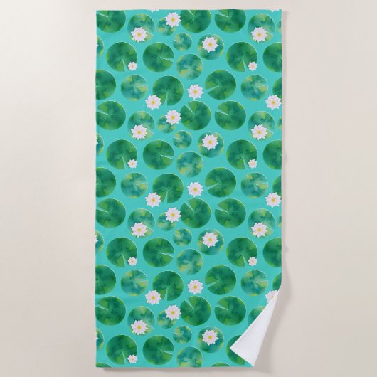 White Water Lily Flowers & Lily Pad Pattern Strandlaken (Voorkant)
