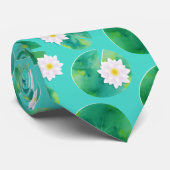 White Water Lily Flowers & Lily Pad Pattern Stropdas (Opgerold)