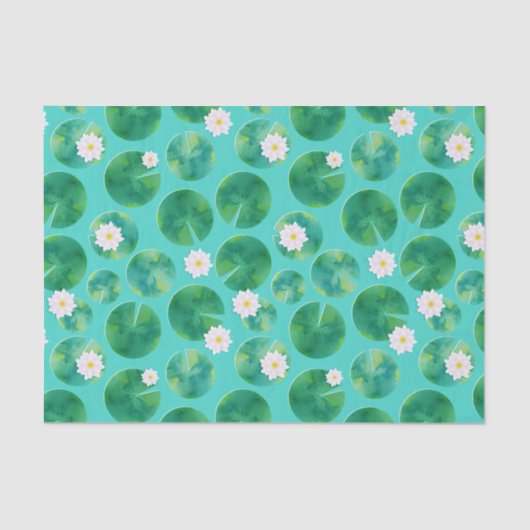 White Water Lily Flowers & Lily Pad Pattern Tissuepapier (Voorkant)