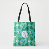 White Water Lily Flowers & Lily Pad Pattern Tote Bag (Voorkant)