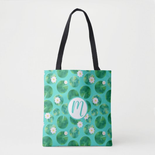 White Water Lily Flowers & Lily Pad Pattern Tote Bag (Voorkant)