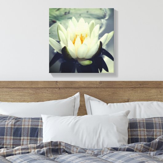 White Water Lily Lotus Blossom Flower Canvas Afdruk (Insitu (Slaapkamer))
