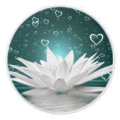 White Water Lily Lotus Flower Hearts Dresser Keramische Knop (Voorkant)