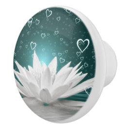 White Water Lily Lotus Flower Hearts Dresser Keramische Knop