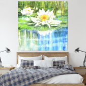 White Water Lily Nymphaea alba - Origineel schilde Canvas Afdruk (Insitu (Slaapkamer))