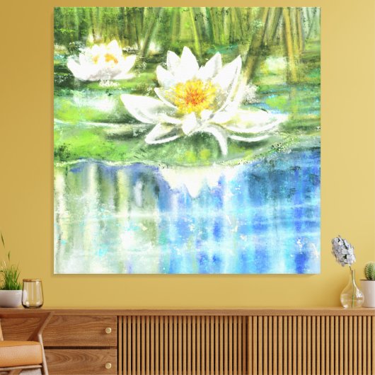 White Water Lily Nymphaea alba - Origineel schilde Canvas Afdruk (Insitu (Woonkamer))
