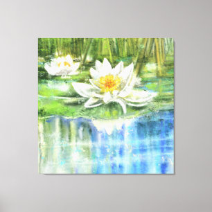 White Water Lily Nymphaea alba - Origineel schilde Canvas Afdruk