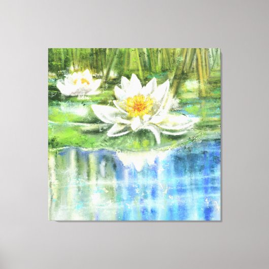 White Water Lily Nymphaea alba - Origineel schilde Canvas Afdruk (Voorkant)