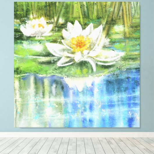 White Water Lily Nymphaea alba - Origineel schilde Canvas Afdruk (Insitu (Houten vloer))
