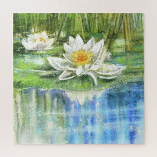 White Water Lily Nymphaea alba - Origineel schilde Legpuzzel (Verticaal)
