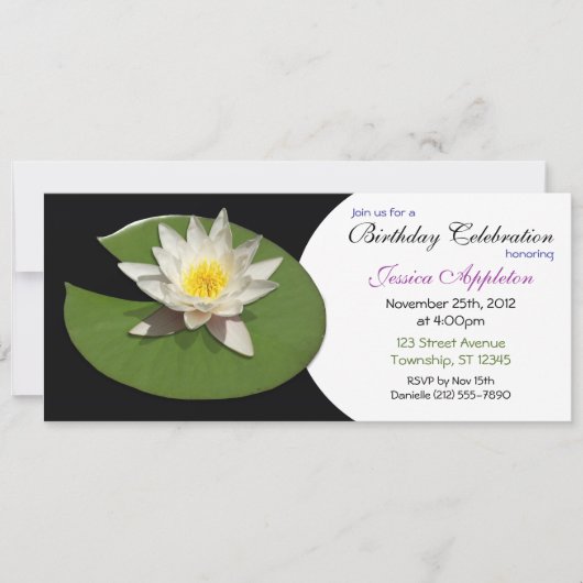 White Water Lily Pad Birthday Invitation Kaart (Voorkant)