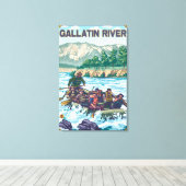 White Water Rafting - Gallatin River, Montana Canvas Afdruk (Insitu (Houten vloer))