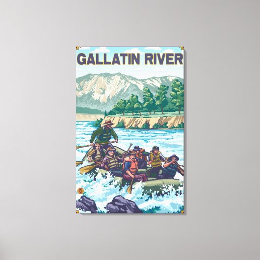 White Water Rafting - Gallatin River, Montana Canvas Afdruk (Voorkant)