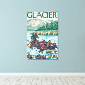 White Water Rafting - Glacier National Park, MT Canvas Afdruk (Insitu (Houten vloer))