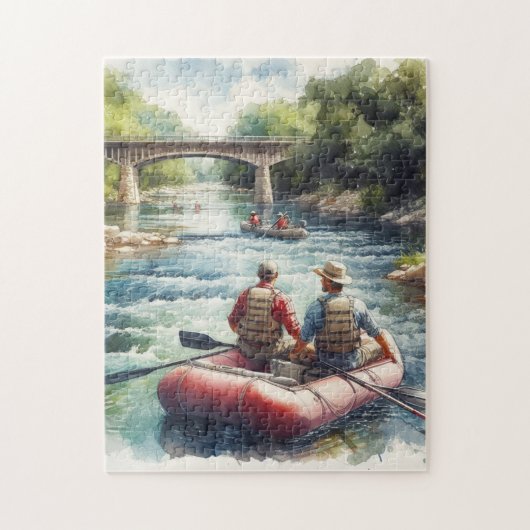 White Water Rafting Waterverf River Puzzel (Verticaal)