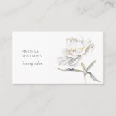 White Watercolor Peony Flower Visitekaartje (Voorkant)