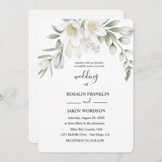 white watercolor wedding kaart (Voorkant / Achterkant)