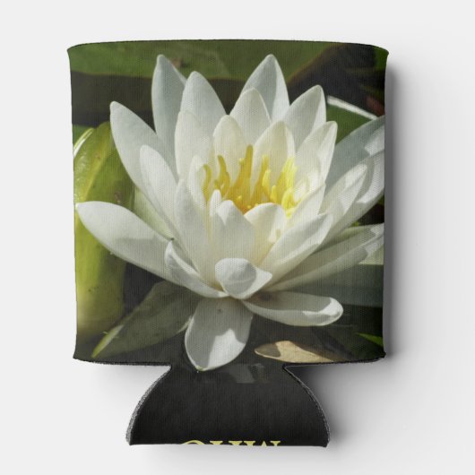 White Waterlily and Bud Floral Blikjeskoeler (Achterkant)