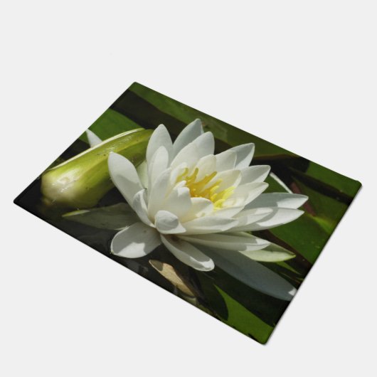 White Waterlily and Bud Floral Deurmat (Schuin)
