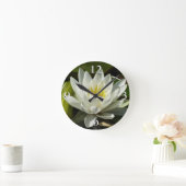 White Waterlily and Bud Floral Ronde Klok (Huis)