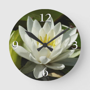 White Waterlily and Bud Floral Ronde Klok