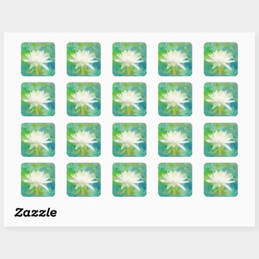 White Waterlily Blossom Vierkante Sticker (Vel)