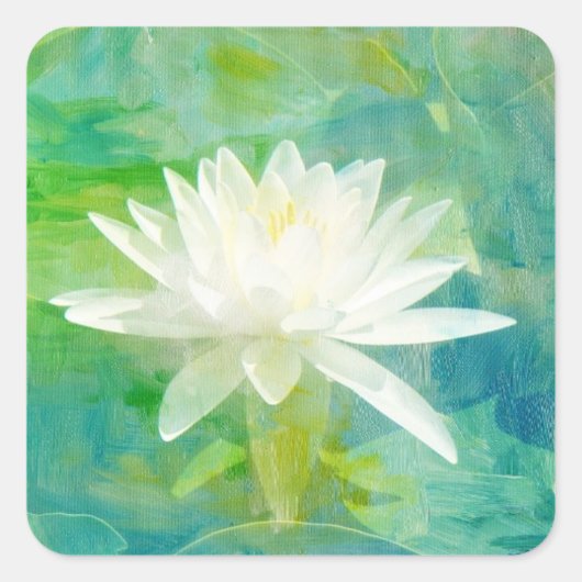 White Waterlily Blossom Vierkante Sticker (Voorkant)
