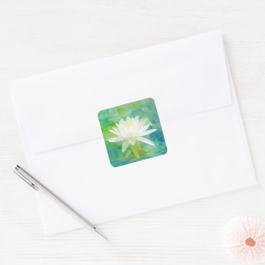 White Waterlily Blossom Vierkante Sticker (Envelop)