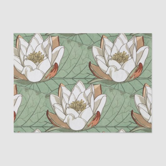White Waterlily Floral Art Nouveau Tissuepapier (Voorkant)