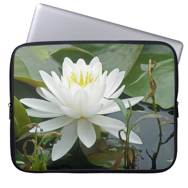White Waterlily Wildflower Laptop Sleeve (Voorkant)