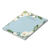 White Waterverf Flowers, Blue Personalized Notitieblok (Linkerzijde)