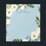 White Waterverf Flowers, Blue Personalized Notitieblok<br><div class="desc">Dit prachtige notitieblok heeft een stoplicht en waterverf bloemen. Voeg uw verpersoonlijking toe gebruikend de vorm van de sjabloon. Om de doopvont,  de stijl,  de kleur of de lay-out te veranderen,  selecteer de optie om "verder aan te passen".</div>