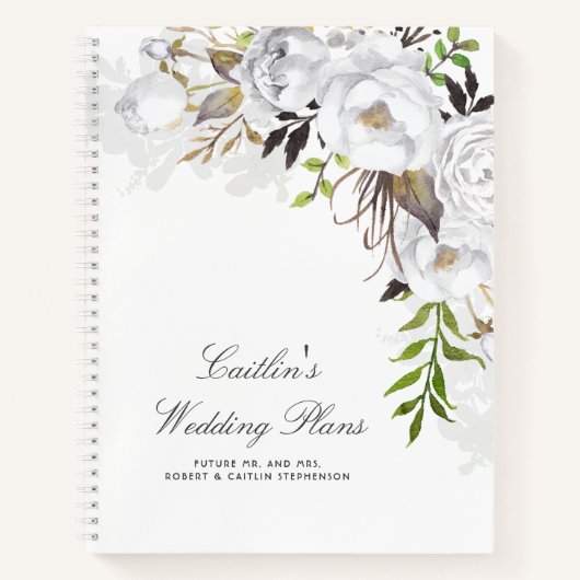 White Waterverf Flowers Elegant Wedding Plan Notitieboek (Voorkant)