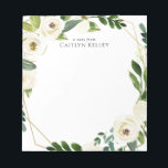 White Waterverf Flowers, Gold Lijst op maat Notitieblok<br><div class="desc">Dit prachtige notitieblok heeft een stoplicht en waterverf bloemen. Voeg uw verpersoonlijking toe gebruikend de vorm van de sjabloon. Om de doopvont,  de stijl,  de kleur of de lay-out te veranderen,  selecteer de optie om "verder aan te passen".</div>
