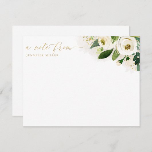 White Waterverf Flowers Script Bedankkaart (Voorkant / Achterkant)