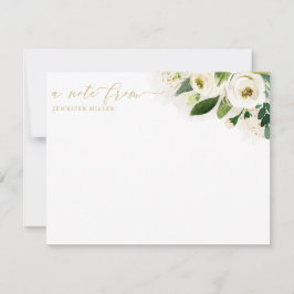 White Waterverf Flowers Script Bedankkaart